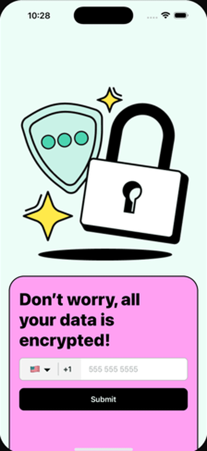 BuddySOS sign-in with a phone number and the note that your data is encrypted